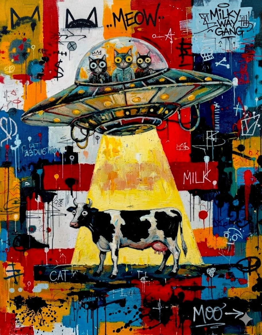 Chats aliens et vache