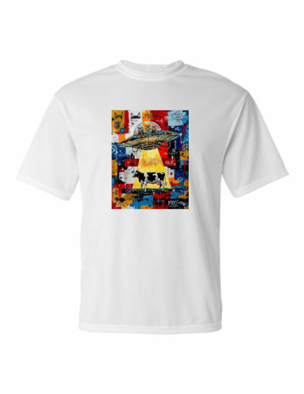 Chat Alien & Vache - T-Shirt Poly Adulte