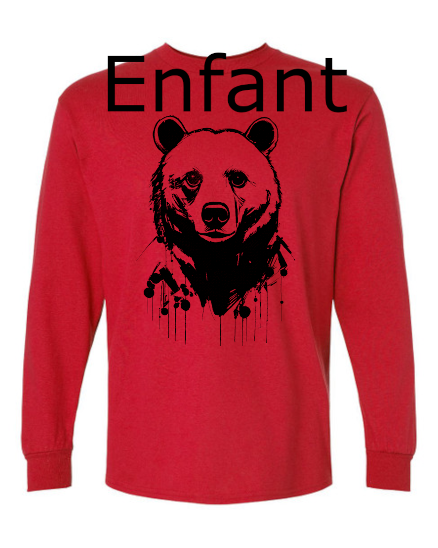 Ours Noir T-shirt Manche Longue DTF Enfant
